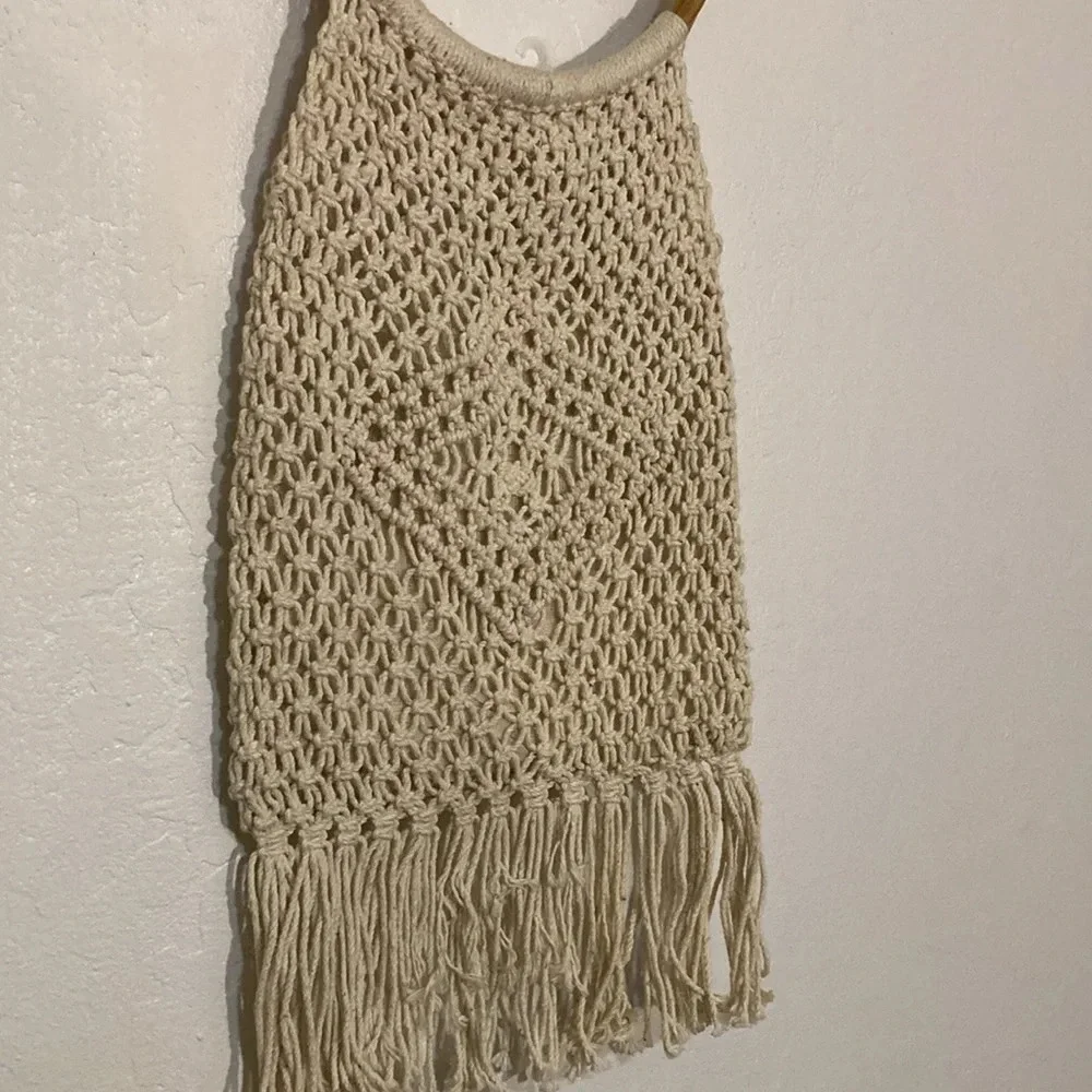 🌈 Macrame bag with wood handle NWOT